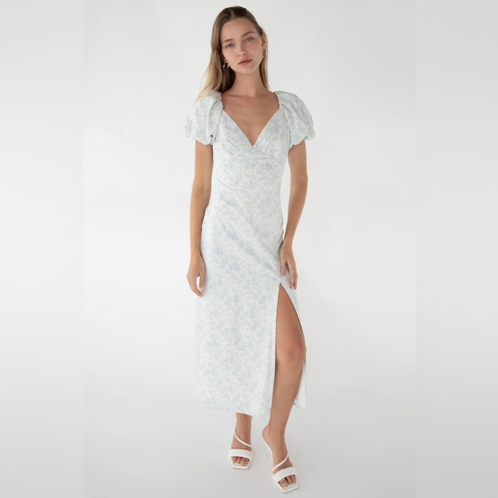 OAK + FORT puff sleeve floral midi dress